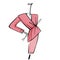 Crimson suit on a mannequin. Jacket with bow and skirt. Linear graphics. Illustration on white background
