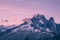 Crimson Sunrise over Mont-Blanc Snowy Peaks and Glaciers with Clouds