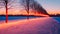 Crimson Twilight: Winter Landscape with Red Road Lights Collection