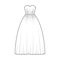 Crinoline dress technical fashion illustration with strapless sweetheart neck, floor length, full skirt, embellishment