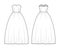 Crinoline dress technical fashion illustration with strapless sweetheart neckline, long floor length, full skirt. Flat