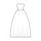 Crinoline dress technical fashion illustration with strapless sweetheart neckline, long floor length, full skirt. Flat