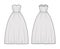 Crinoline dress technical fashion illustration with strapless sweetheart neckline, long floor length, full skirt. Flat