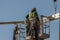 Crisis construction in Spain. men working on a building in Madrid