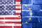 Crisis Between Europe And The USA - Political Concept On Broken Brick Wall