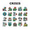 crisis management risk strategy icons set vector