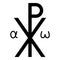 Crismon symbol Cross monogram Xi Hi Ro Konstantin Symbol Saint Pastor sign Religious cross Alfa Omega icon black color vector