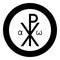 Crismon symbol Cross monogram Xi Hi Ro Konstantin Symbol Saint Pastor sign Religious cross Alfa Omega icon in circle round black