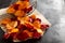 Crisp beetroot chips in a wire strainer