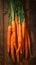 Crisp carrots arranged on a wooden table, farm fresh goodness