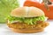 Crisp chicken burger tomato onion cheese lettuce