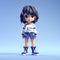 Crisp And Clean 3d Rendered Anime Girl Model In Light Navy And White