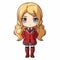 Crisp And Clean Chibi Girl In Red Coat: Classic Academia Style