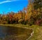 Crisp fall morning on a Minnesota lake with fall colors