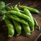 Crisp and fresh snap peas in a rustic basket