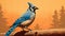 Crisp Neo-pop Illustration Of Blue Jay On Log In Morning