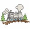 Crisp Outlines: Whimsical Toy Train Embroidery Design With Plush Doll Art