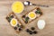 Crispbread with liver pate, eggs, mayonnaise and black olives, s