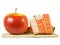 Crispbread stack, red apple, measurement tape as concept of healthy diet