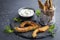 Crispy avocado fries with garlic yogurt sause