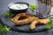 Crispy avocado fries with garlic yogurt sause