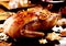 Crispy browned marinated Christmas roast turkey