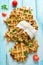 Crispy cheese vegetables waffles