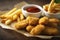 Crispy chicken nuggets, served with your choice of dipping sauce and a side of golden fries.