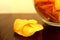 Crispy chips delicious potato crisp glass plate