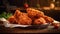 Crispy coated batter southern style fried chicken in a wooden table