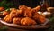 Crispy coated batter southern style fried chicken in a wooden table