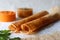 Crispy crepes made of little millets and lentils. Commonly known as little millet dosa. Plated as dosa rolls. Served with coconut