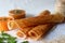 Crispy crepes made of little millets and lentils. Commonly known as little millet dosa. Plated as dosa rolls. Served with coconut