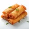 Crispy deep fried spring roll on white background, perfect appetizer