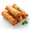 Crispy deep fried spring roll on white background, perfect appetizer