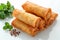 Crispy deep fried spring roll on white background, perfect appetizer