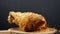 Crispy fried pork knuckle falling in slow motion on black background. Crispy food concept