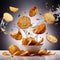 Crispy fried potato chips, popular snack, dynamic food photo