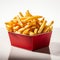 Crispy fries in a red fast food box, isolated