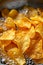 Crispy golden potato chips fried to perfection in oil seasoned for delightful flavor