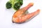 Crispy grilled salmon steak with broccoli