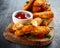 Crispy Halloumi cheese sticks Fries with Chili sauce for dipping.