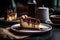 Crispy pastry cheesecake with chocolate. Dessert background. Generative AI.