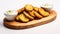 Crispy Potato Chips With Dip On Wooden Plate