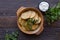 Crispy potato pancakes with green salad and yogurt sauce. Stack of potato fritters