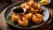 Crispy shrimp tempura on old background grilled party traditional