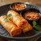 Crispy spring roll with savory sauce, perfect appetizer or snack