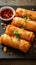 Crispy spring roll with savory sauce, perfect appetizer or snack