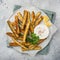 Crispy zucchini fries with garlic yogurt sause