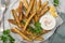 Crispy zucchini fries with garlic yogurt sause